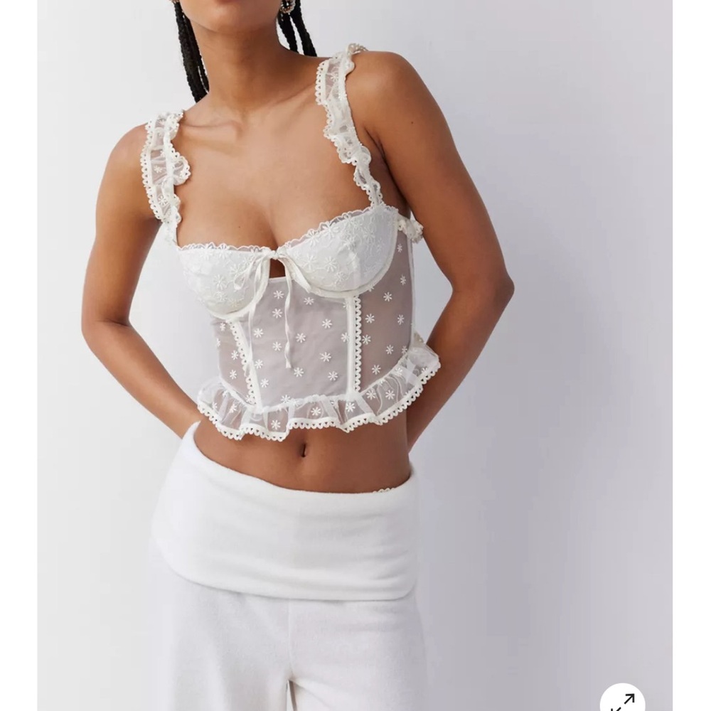 Out From Under Lazy Daisy Ruffle Corset top and hipster bottom sz M